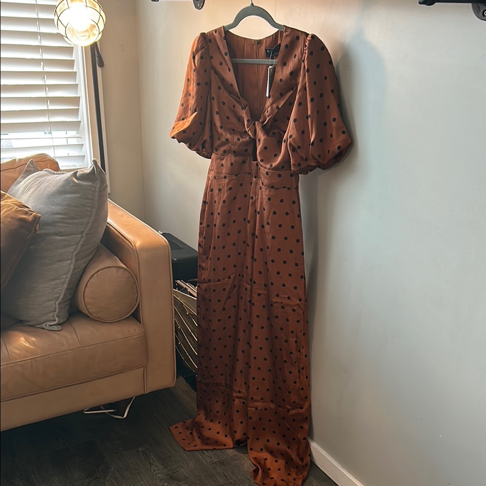 MINKPINK Elegant Rust Polka Dot Jumpsuit - Picture 3 of 5